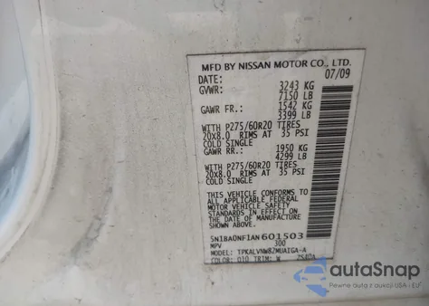 2010 Nissan Armada Platinum z USA, uszkodzony, nr VIN 5N1BA0NF1AN601503